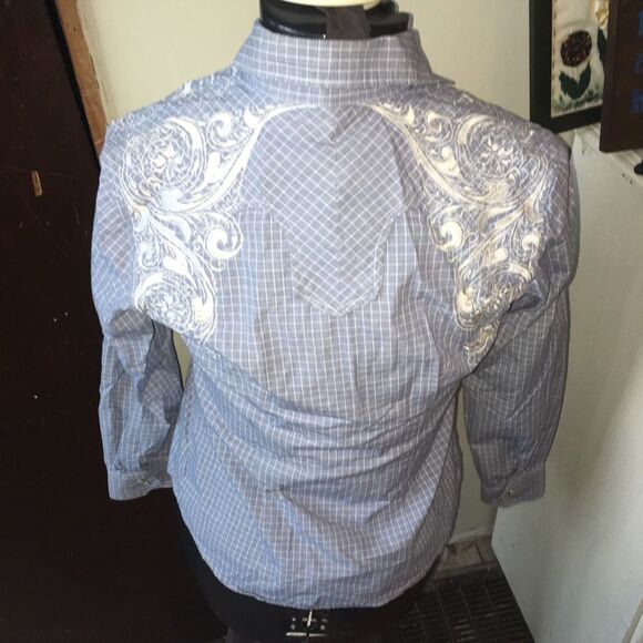 RU Cowgirl blue & white button down embroidered western shirt - Picture 2 of 3